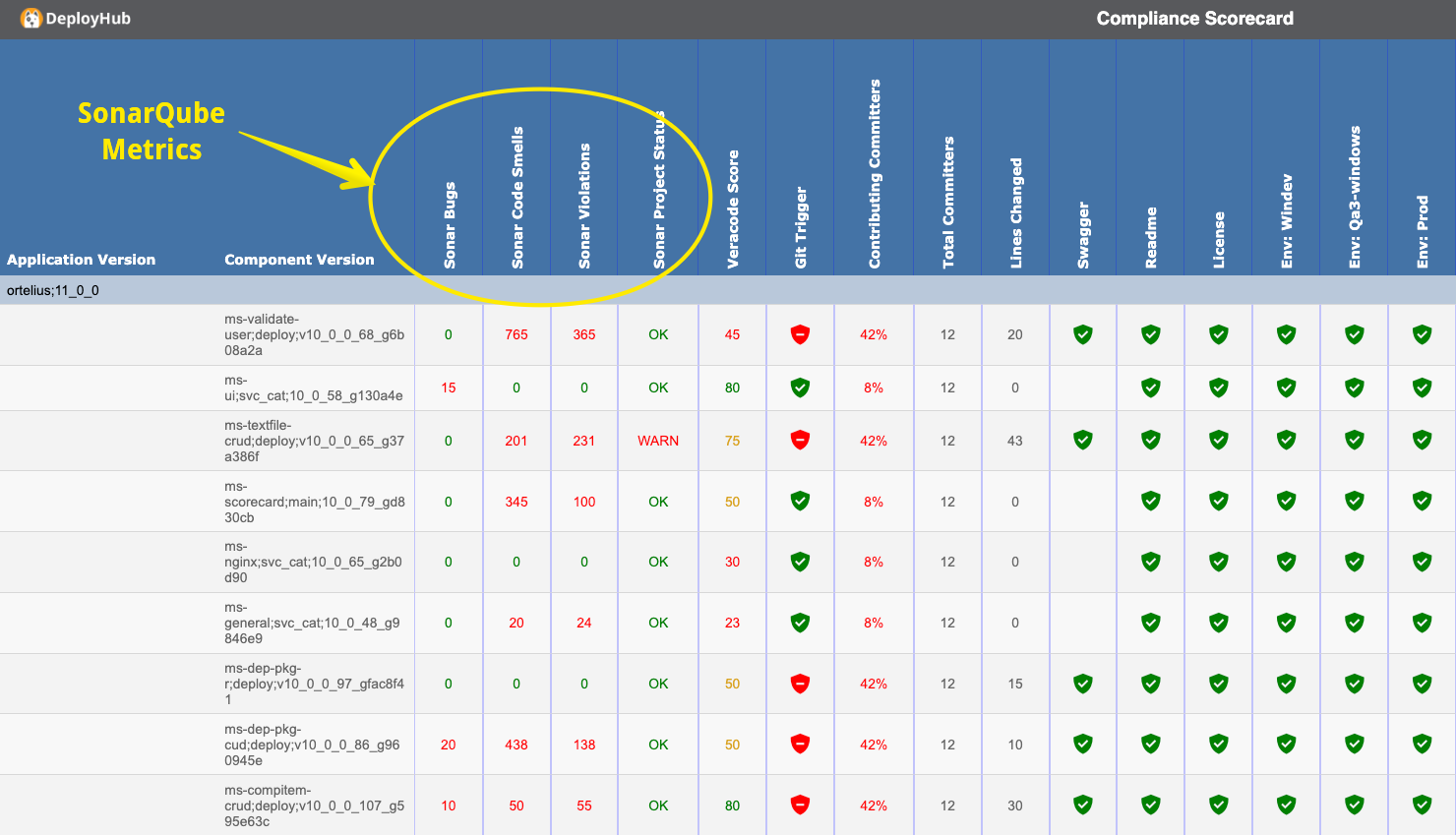 Scorecard with SonarQube Metrics